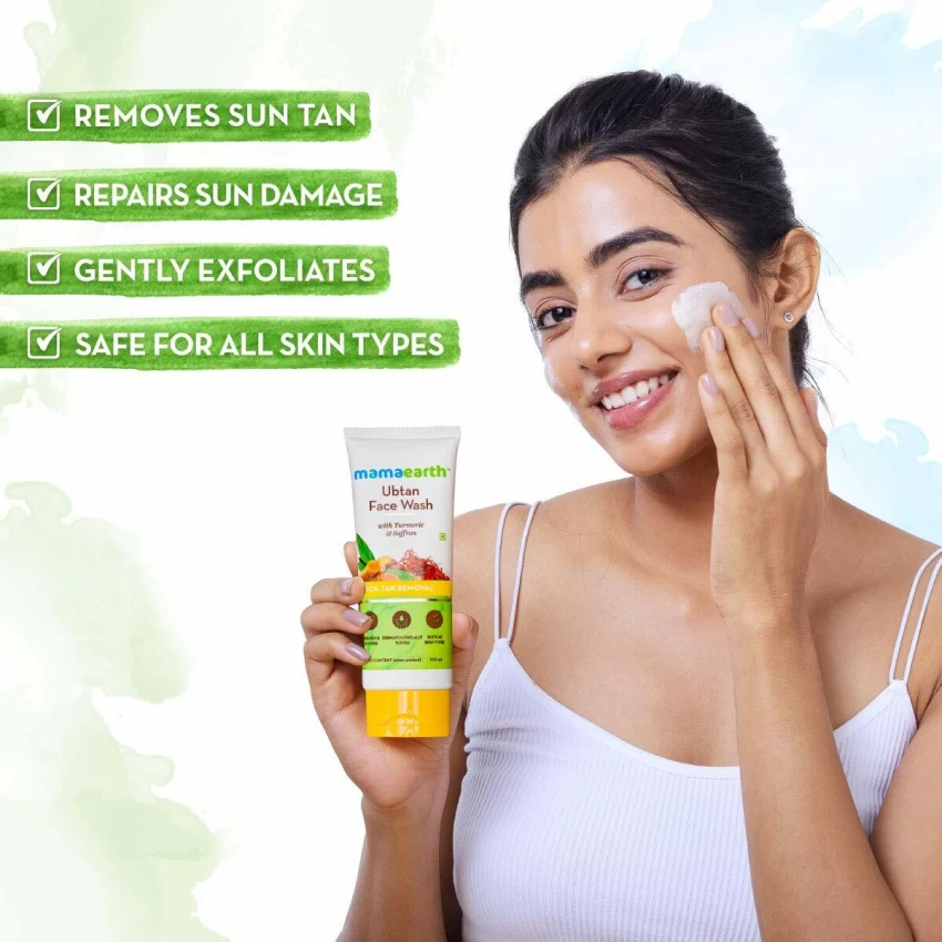 Mamaearth Ubtan Natural Face Wash for Dry Skin with Turmeric & Saffron for Tan removal and Skin brightning 100 ml - SLS & Paraben Free - Image 2