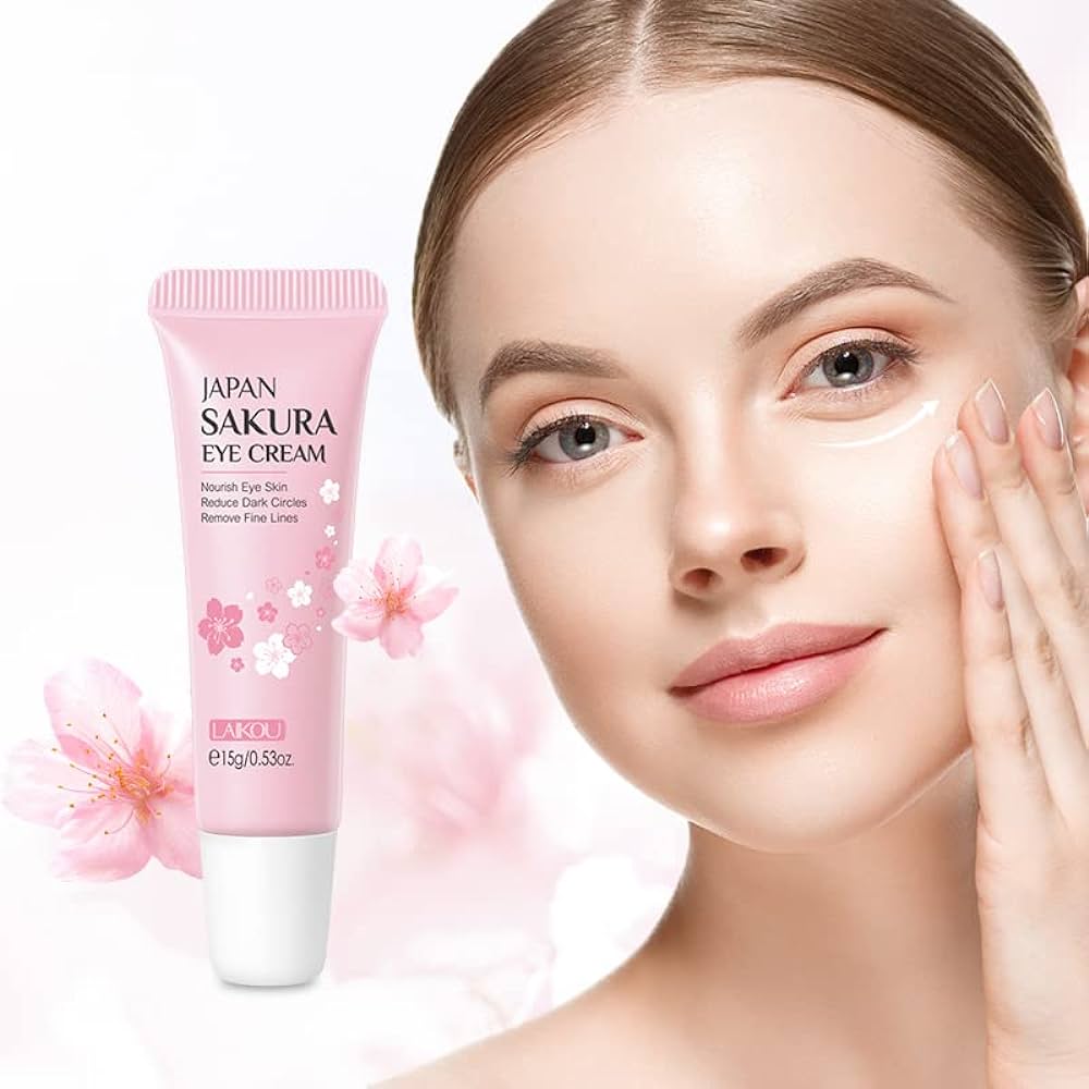 LAIKOU Sakura Eye Serum Eye Roller Massage Vitamin C Hyaluronic Acid Skin Care Eye Bags Cream Moisturizing Dark Circles–15ml - Image 2