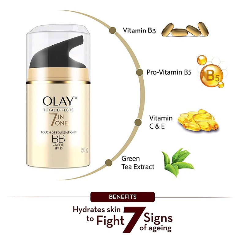 Olay BB Cream: Total Effects 7 in 1 Anti Ageing Touch of Foundation Moisturiser-50g - Image 2